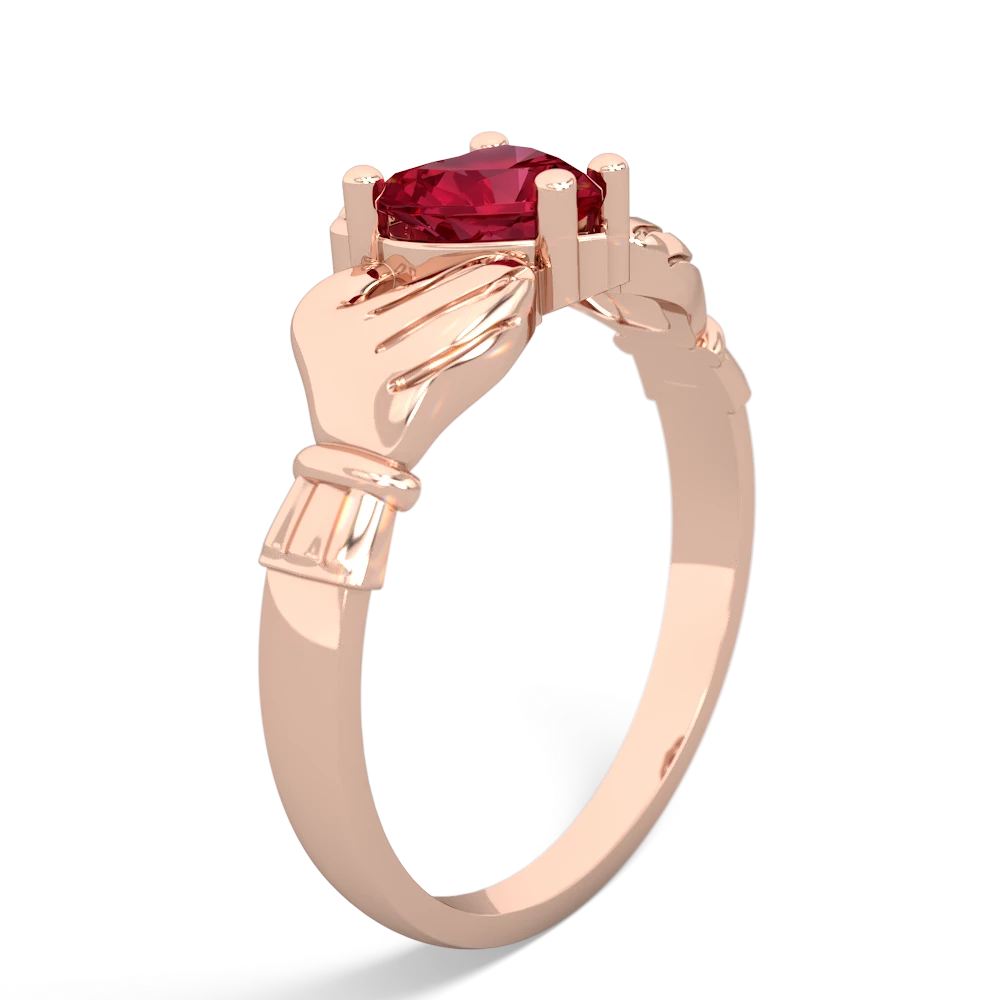 Lab Ruby Claddagh Diamond Crown 14K Rose Gold ring R2372