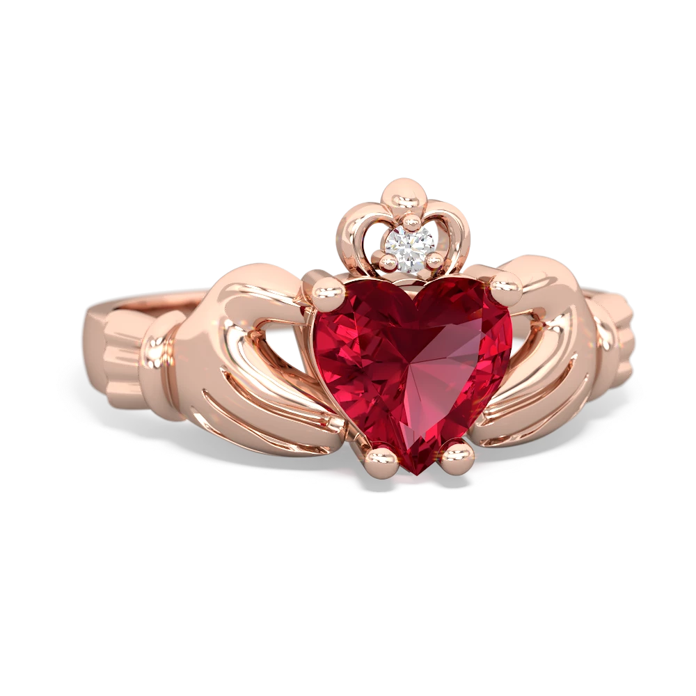 Lab Ruby Claddagh Diamond Crown 14K Rose Gold ring R2372