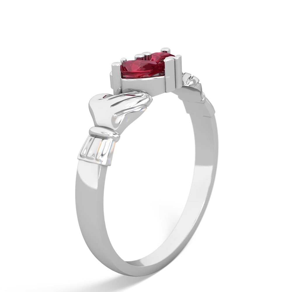 Lab Ruby 'Our Heart' Claddagh 14K White Gold ring R2388