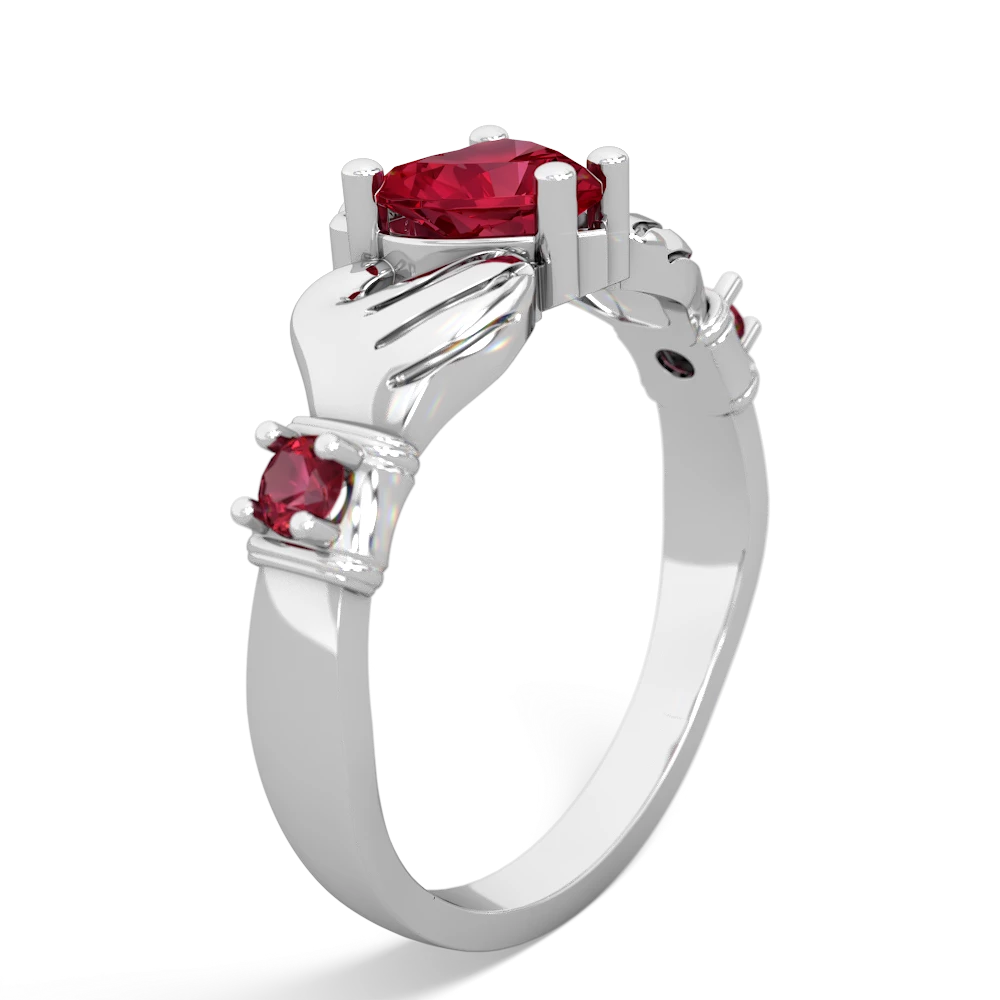 Lab Ruby Claddagh Keepsake 14K White Gold ring R5245