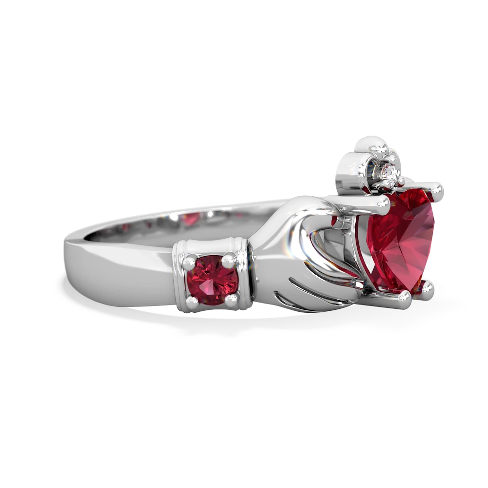 Lab Ruby Claddagh Keepsake 14K White Gold ring R5245