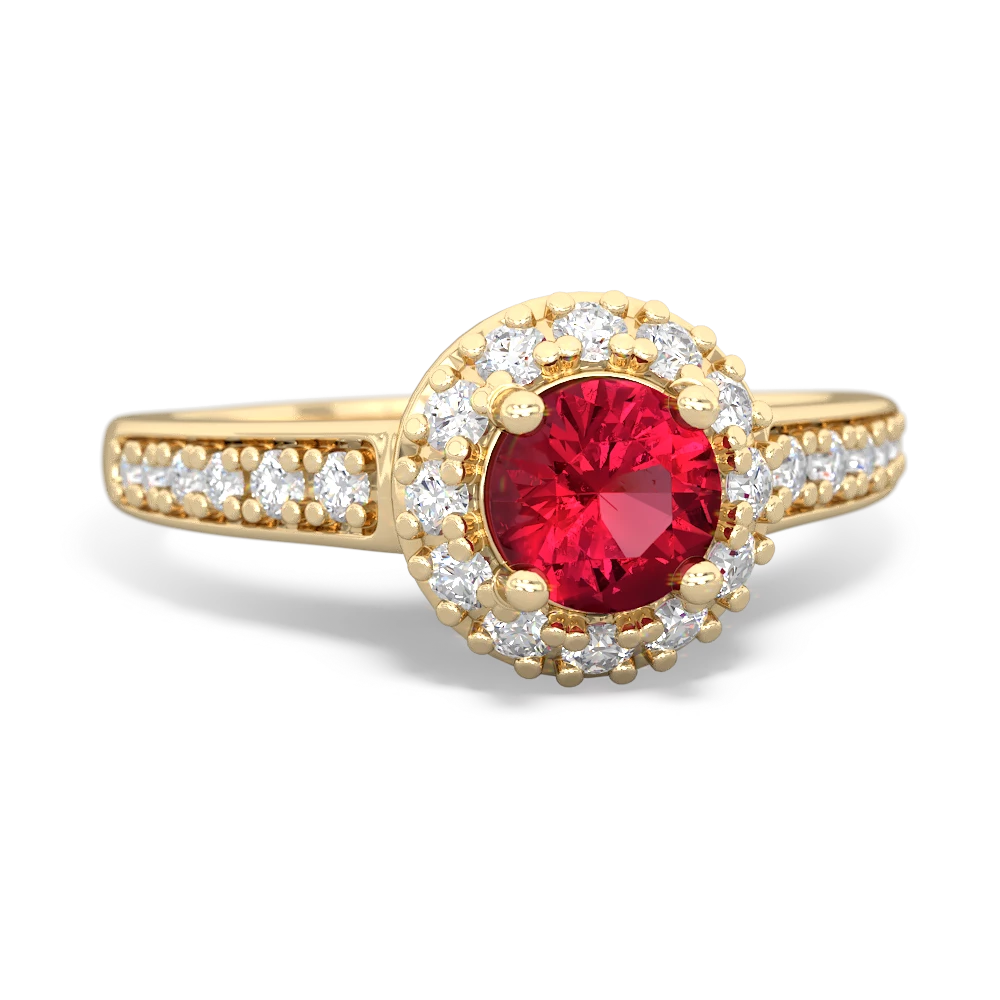 Lab Ruby Diamond Halo 14K Yellow Gold ring R5370