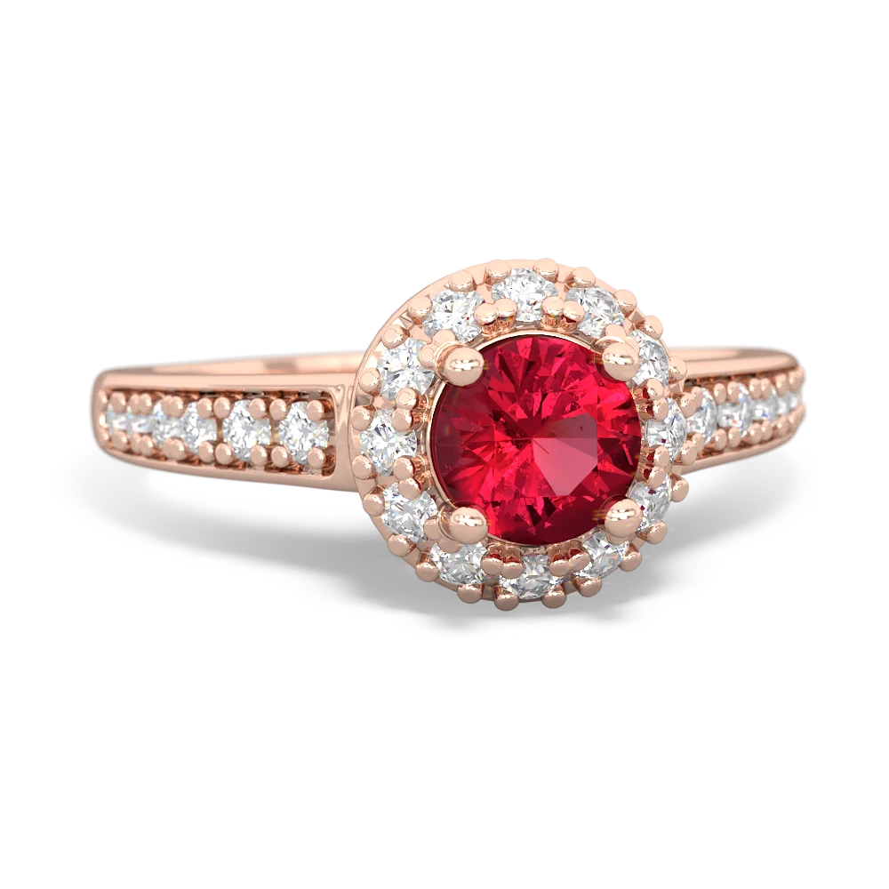 Lab Ruby Diamond Halo 14K Rose Gold ring R5370
