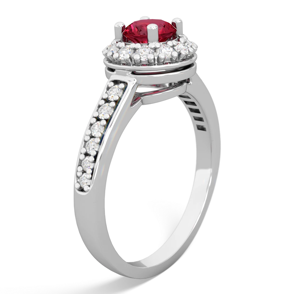 Lab Ruby Diamond Halo 14K White Gold ring R5370