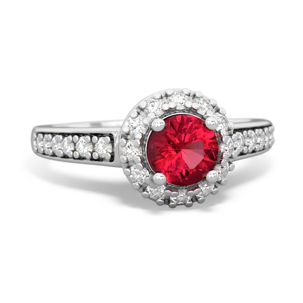 Lab Ruby Diamond Halo 14K White Gold ring R5370