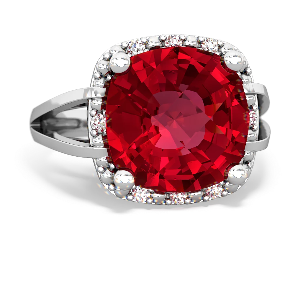 Lab Ruby Art Deco Cocktail 14K White Gold ring R2498