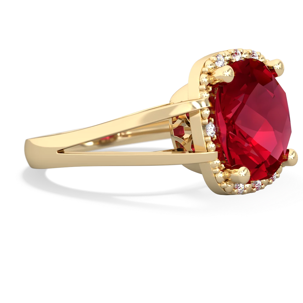 Lab Ruby Art Deco Cocktail 14K Yellow Gold ring R2498