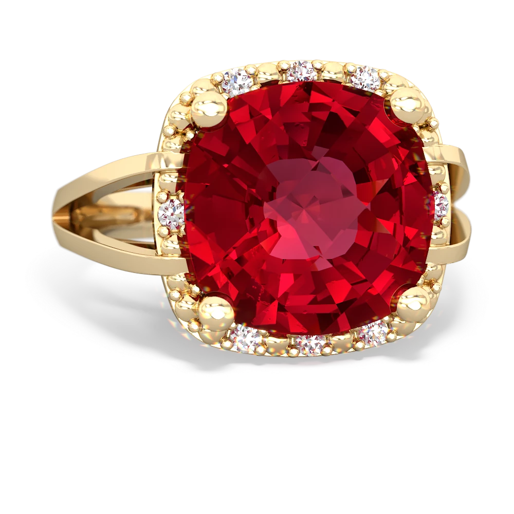 Lab Ruby Art Deco Cocktail 14K Yellow Gold ring R2498