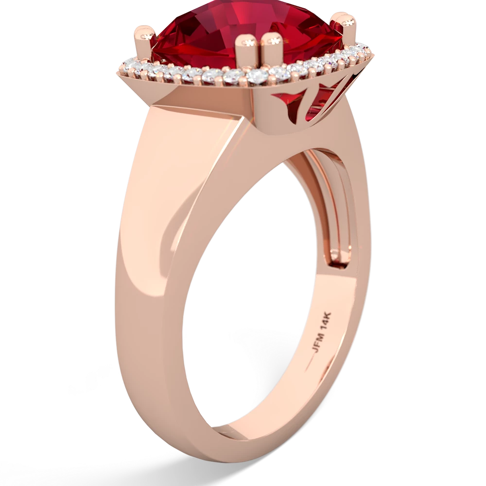 Lab Ruby Halo Cocktail 14K Rose Gold ring R2544