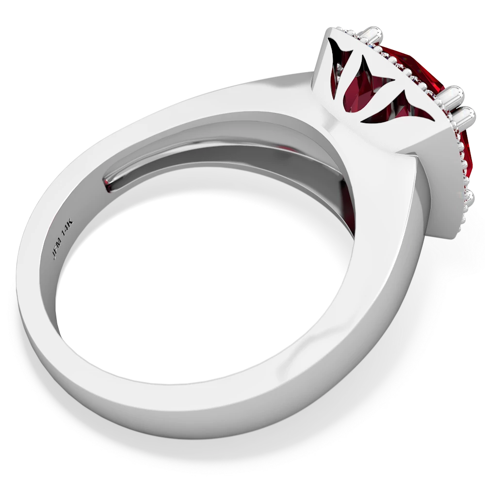 Lab Ruby Halo Cocktail 14K White Gold ring R2544