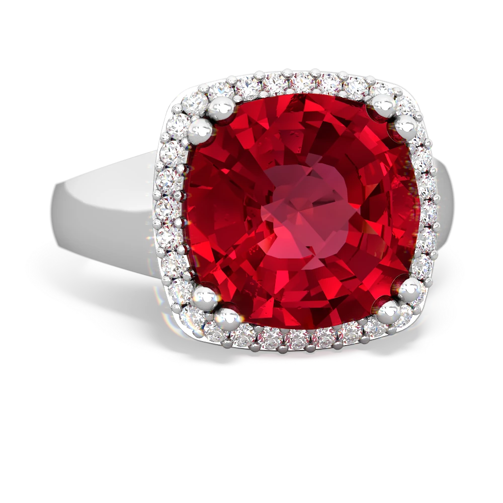 Lab Ruby Halo Cocktail 14K White Gold ring R2544