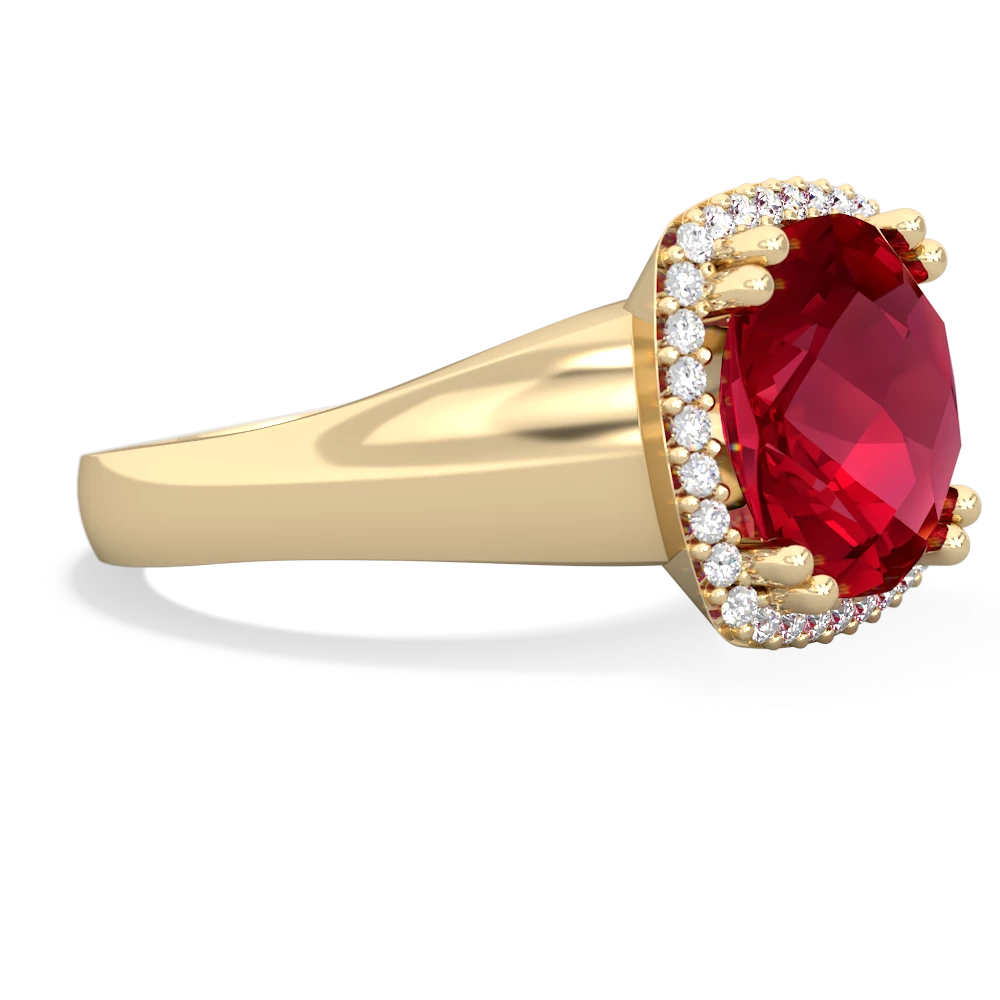 Lab Ruby Halo Cocktail 14K Yellow Gold ring R2544