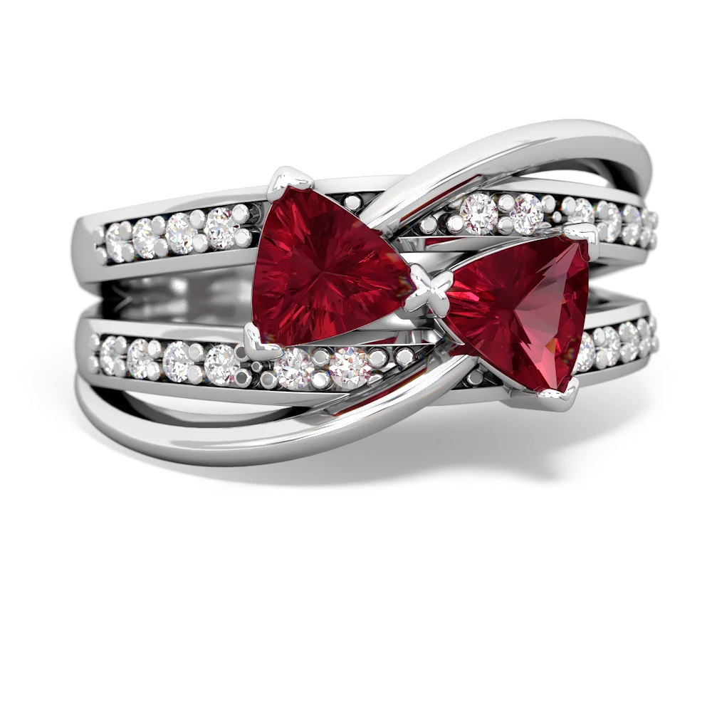 Lab Ruby Bowtie 14K White Gold ring R2360