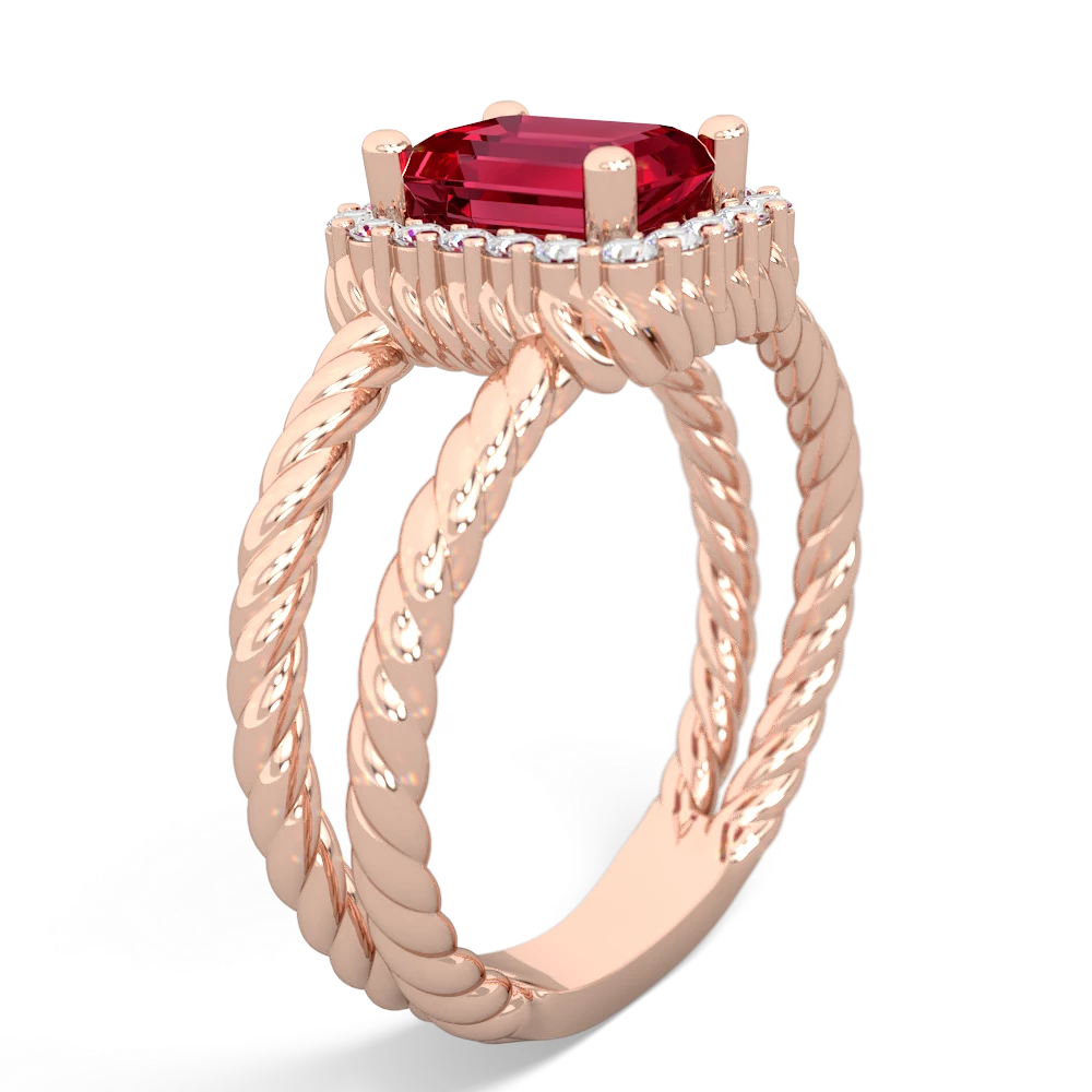 Lab Ruby Rope Split Band 14K Rose Gold ring R2628