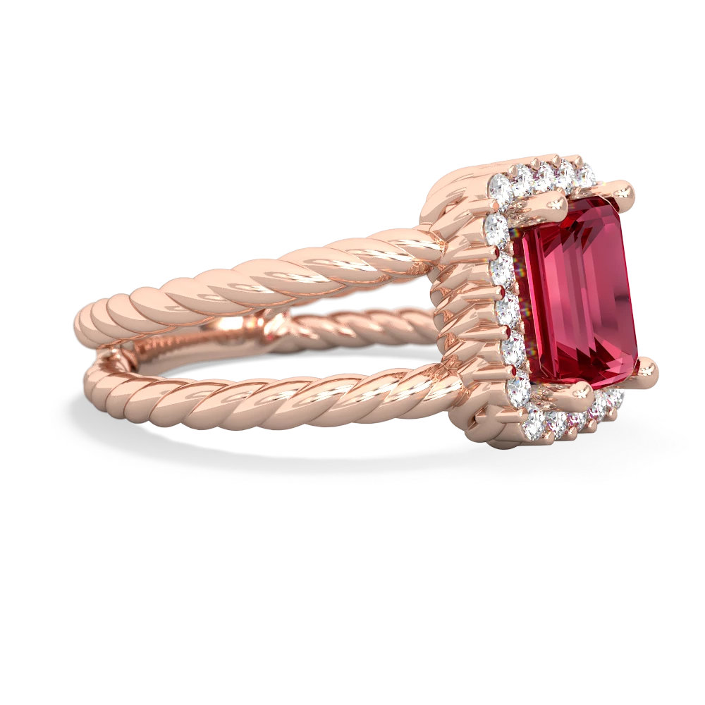 Lab Ruby Rope Split Band 14K Rose Gold ring R2628