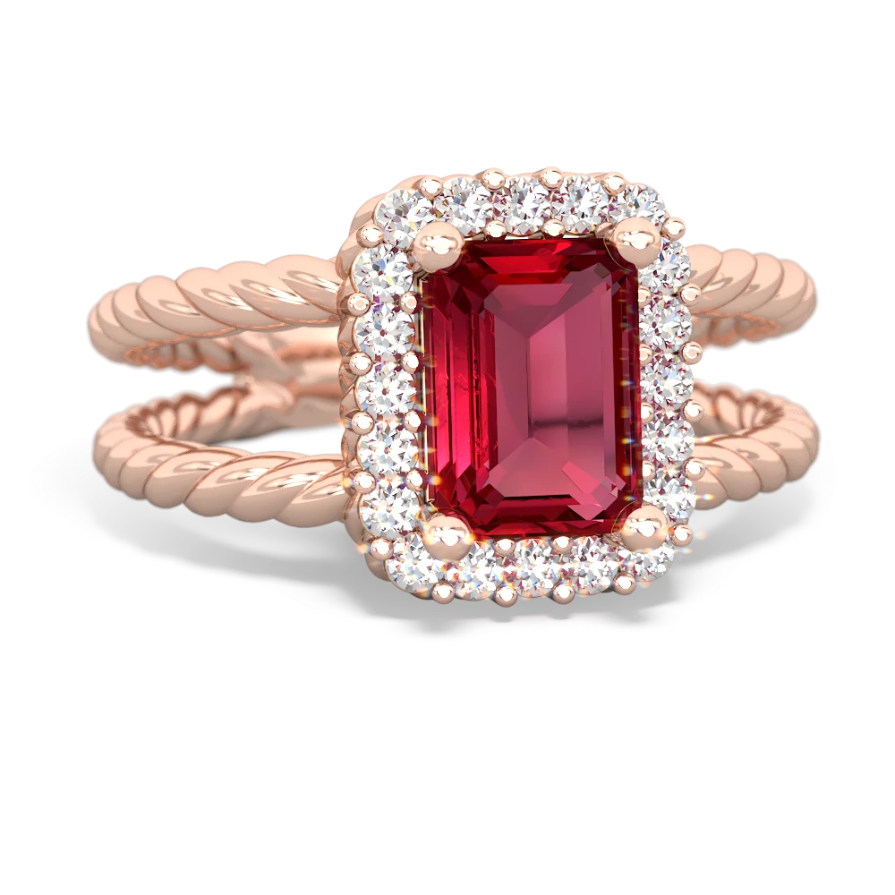 Lab Ruby Rope Split Band 14K Rose Gold ring R2628