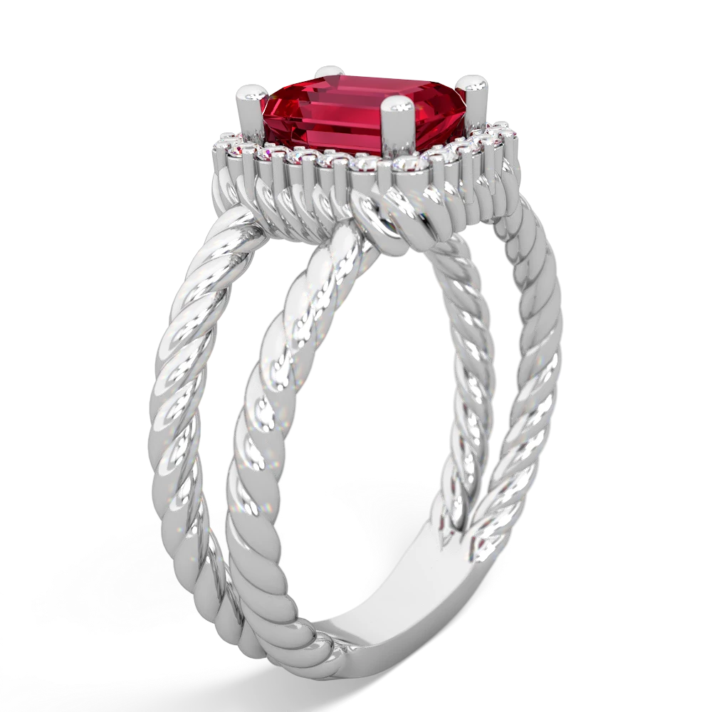 Lab Ruby Rope Split Band 14K White Gold ring R2628