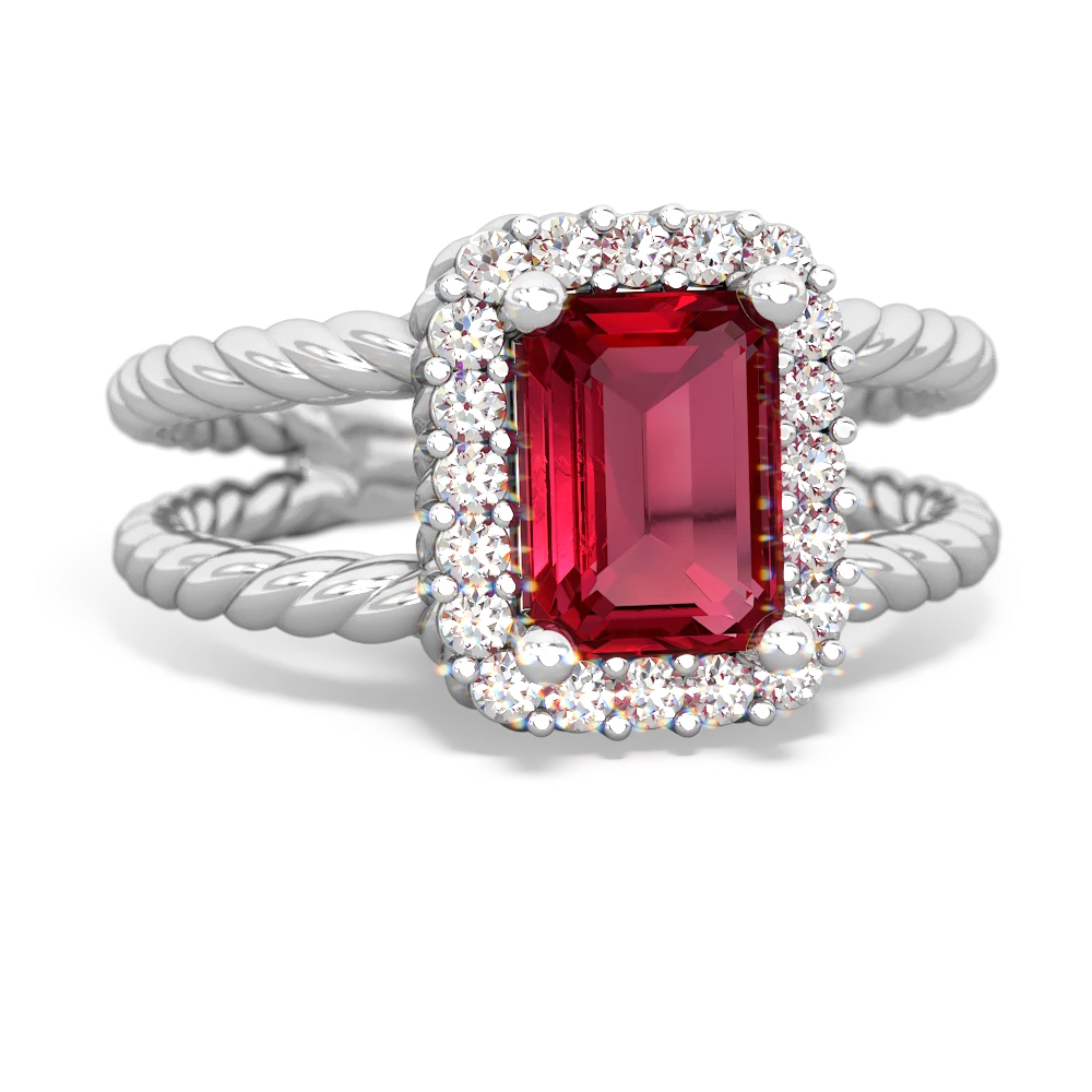 Lab Ruby Rope Split Band 14K White Gold ring R2628