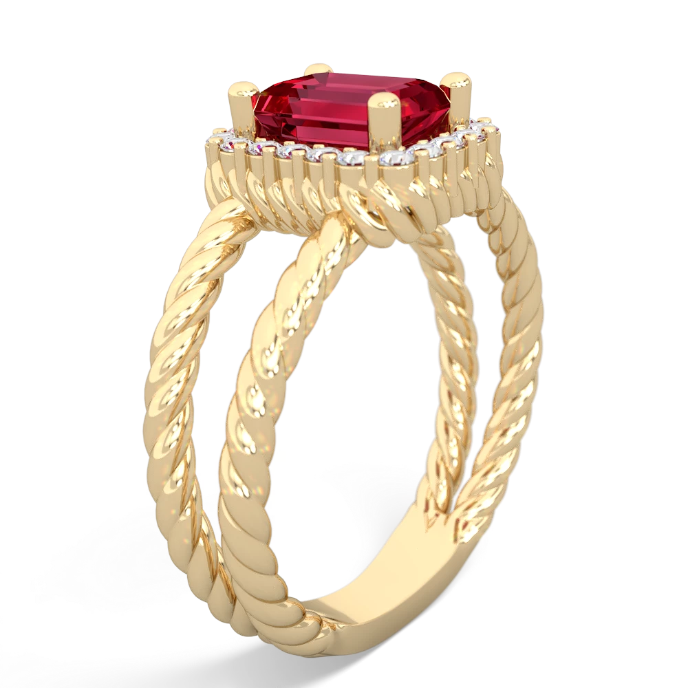 Lab Ruby Rope Split Band 14K Yellow Gold ring R2628