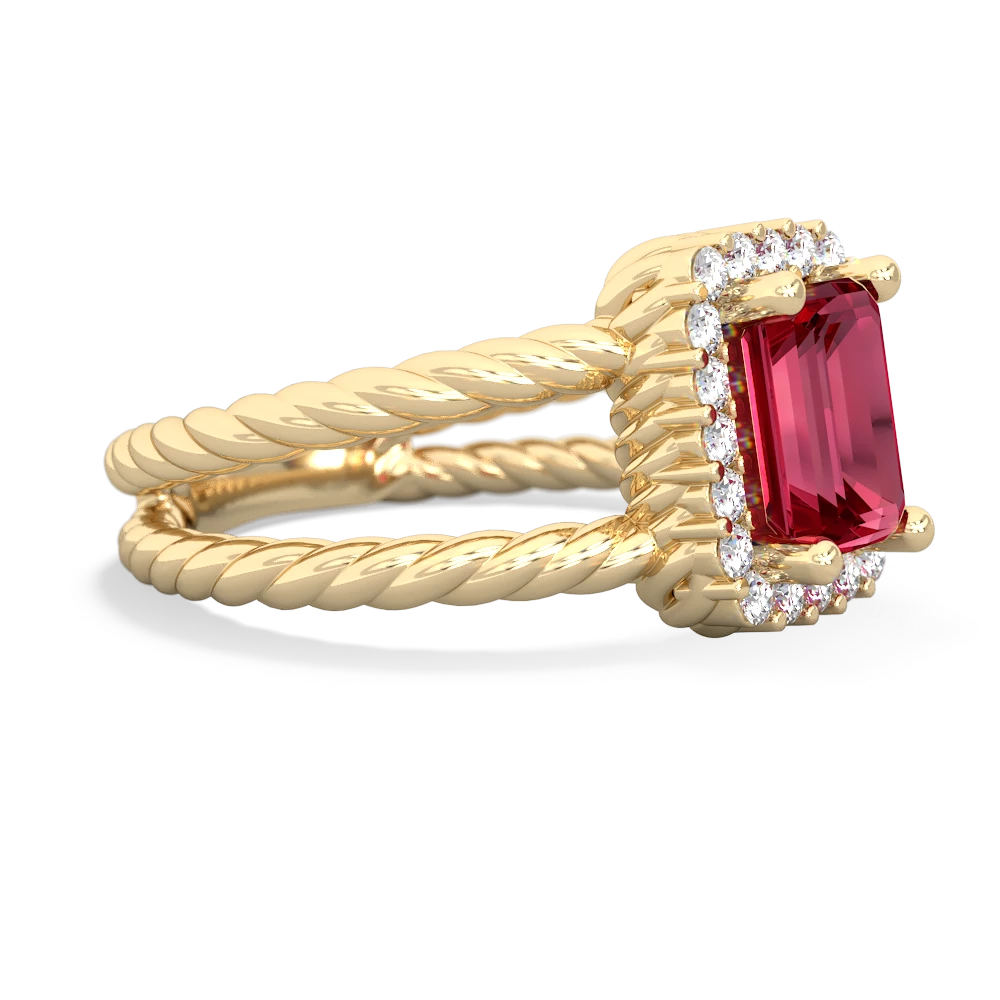 Lab Ruby Rope Split Band 14K Yellow Gold ring R2628