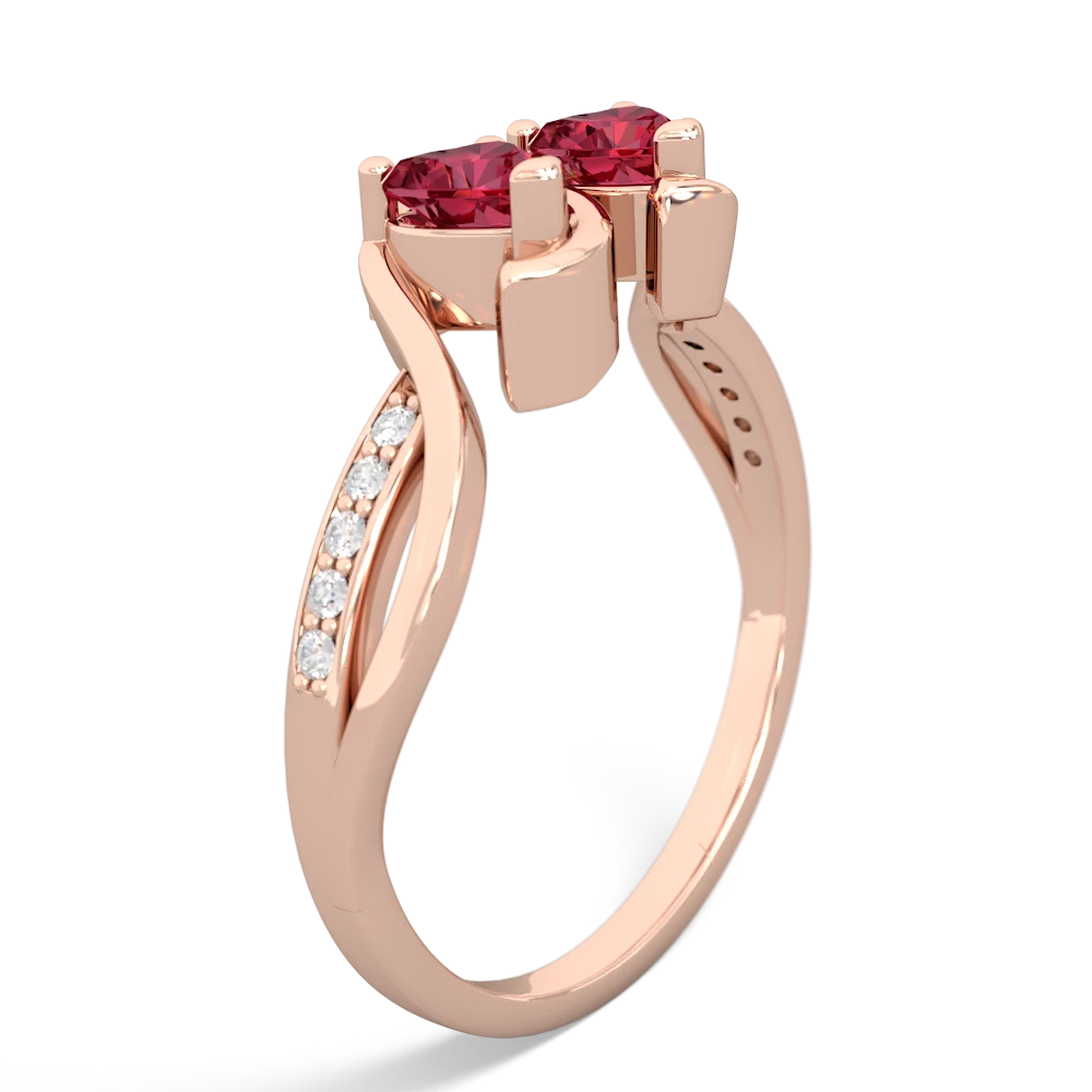 Lab Ruby Side By Side 14K Rose Gold ring R3090