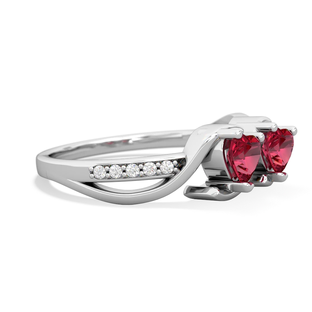 Lab Ruby Side By Side 14K White Gold ring R3090