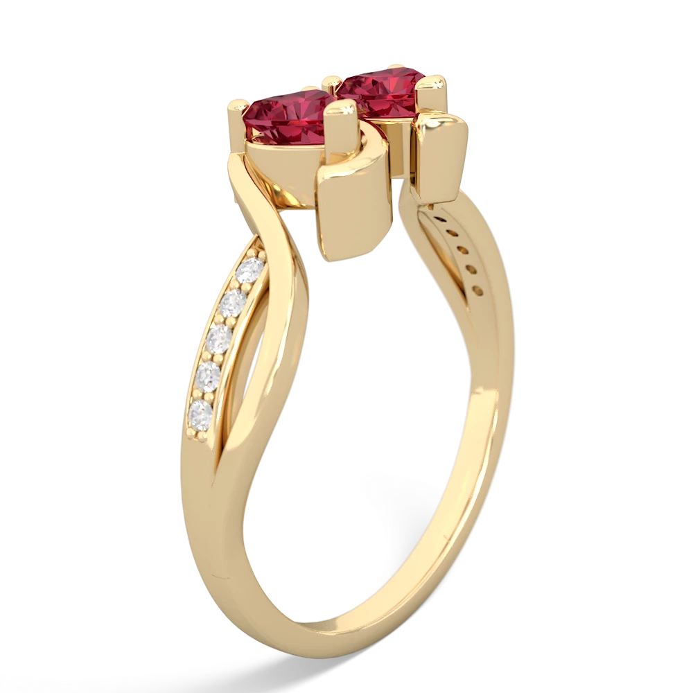 Lab Ruby Side By Side 14K Yellow Gold ring R3090