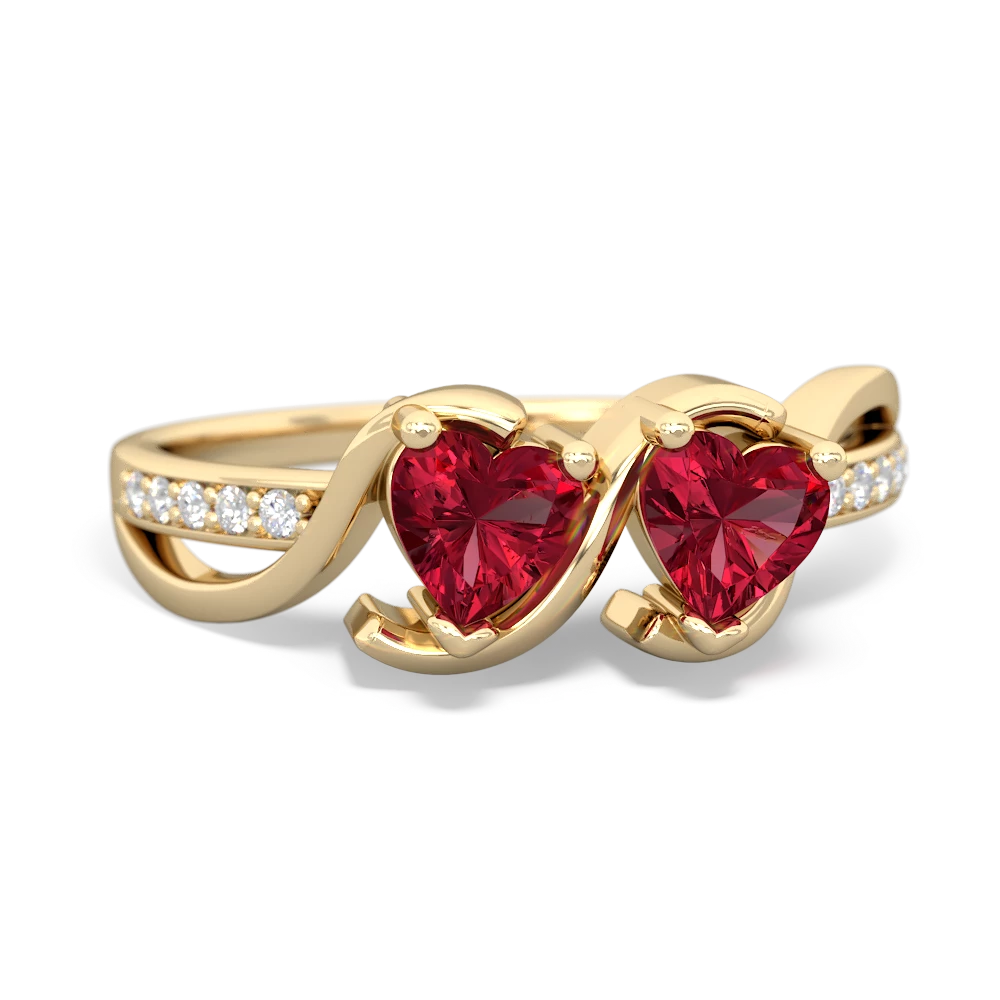 Lab Ruby Side By Side 14K Yellow Gold ring R3090