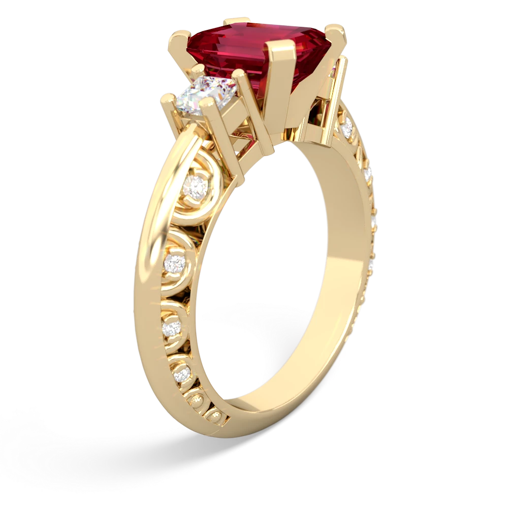 Lab Ruby Art Deco Diamond 8X6 Emerald-Cut Engagement 14K Yellow Gold ring R20018EM