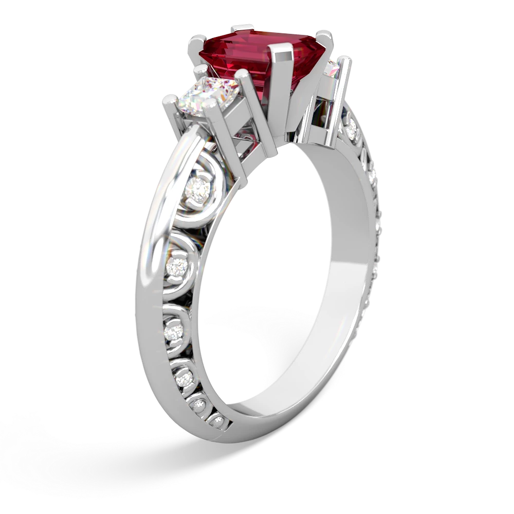 Lab Ruby Art Deco Diamond 7X5 Emerald-Cut Engagement 14K White Gold ring R20017EM