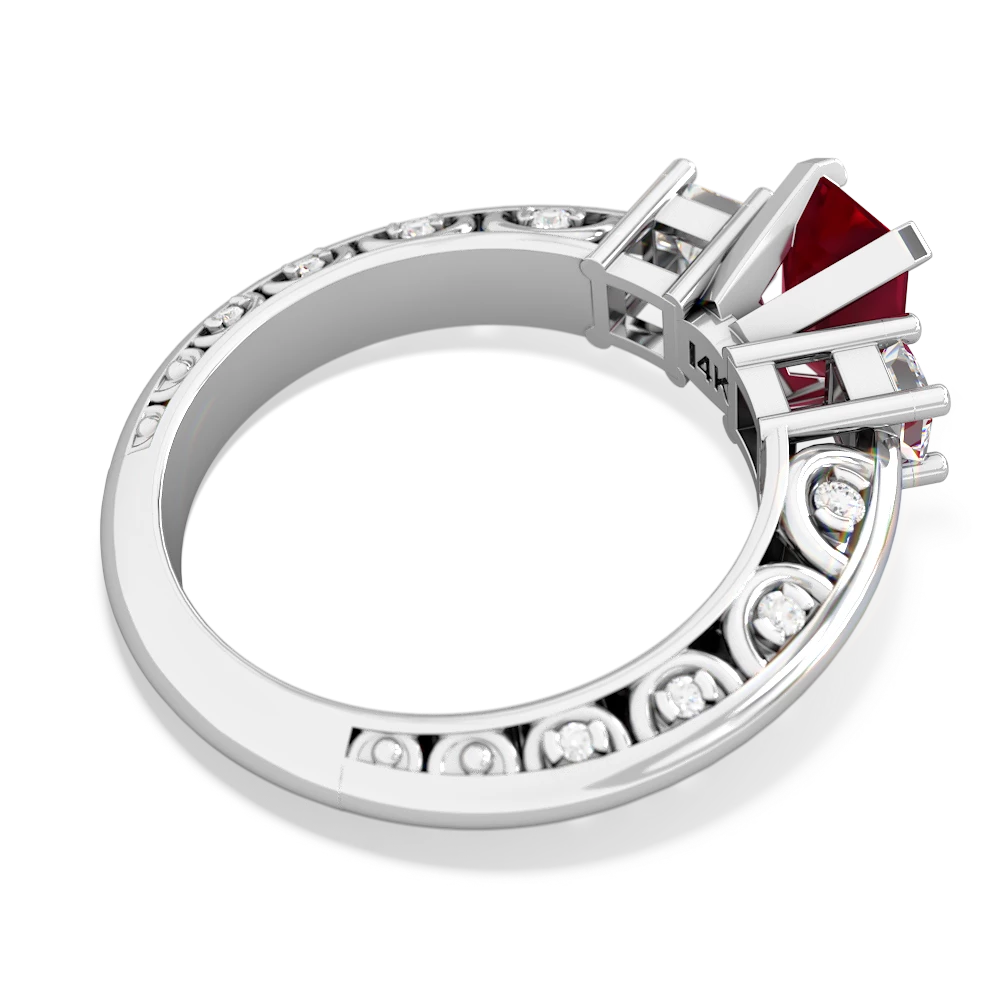 Lab Ruby Art Deco Diamond 7X5 Emerald-Cut Engagement 14K White Gold ring R20017EM