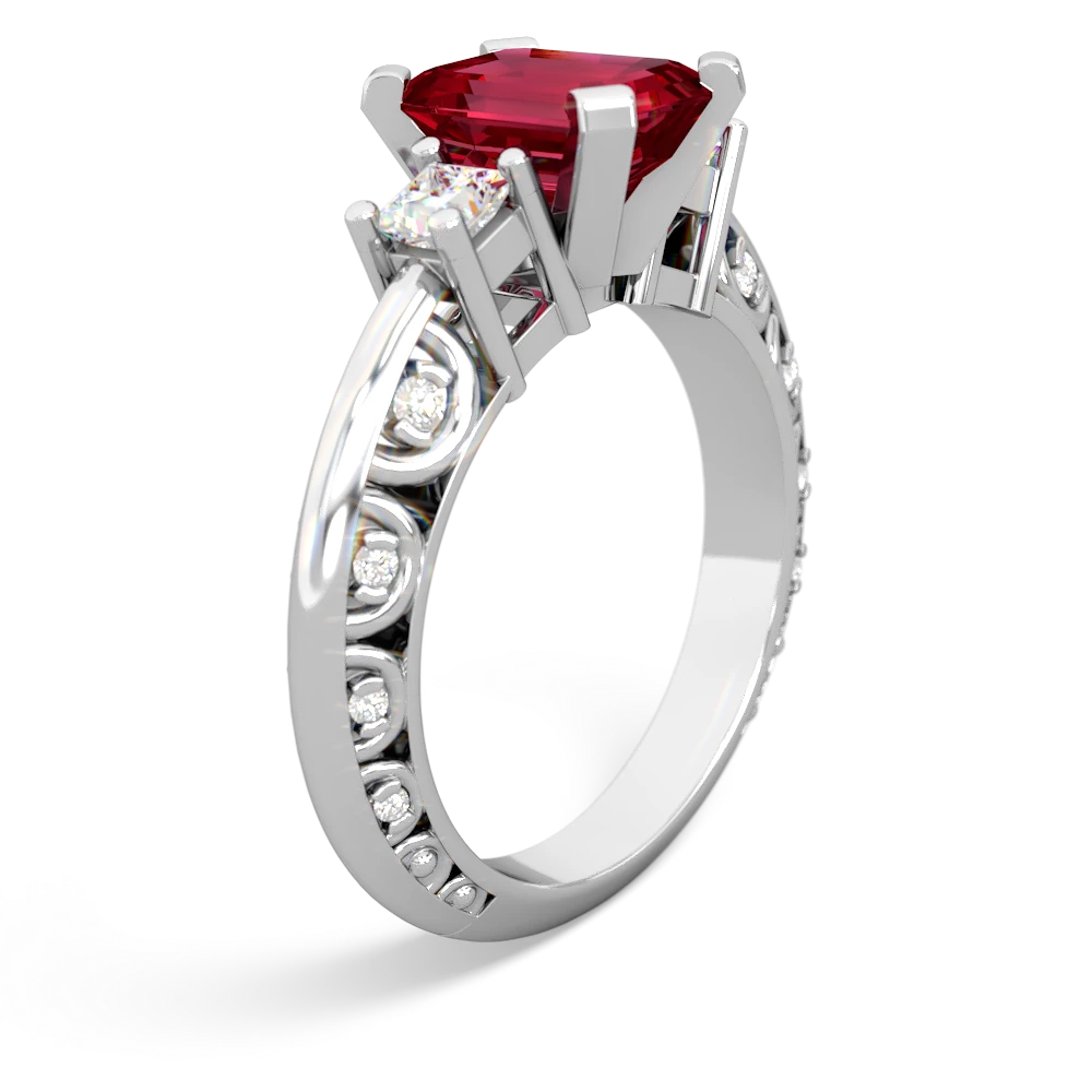 Lab Ruby Art Deco Diamond 8X6 Emerald-Cut Engagement 14K White Gold ring R20018EM