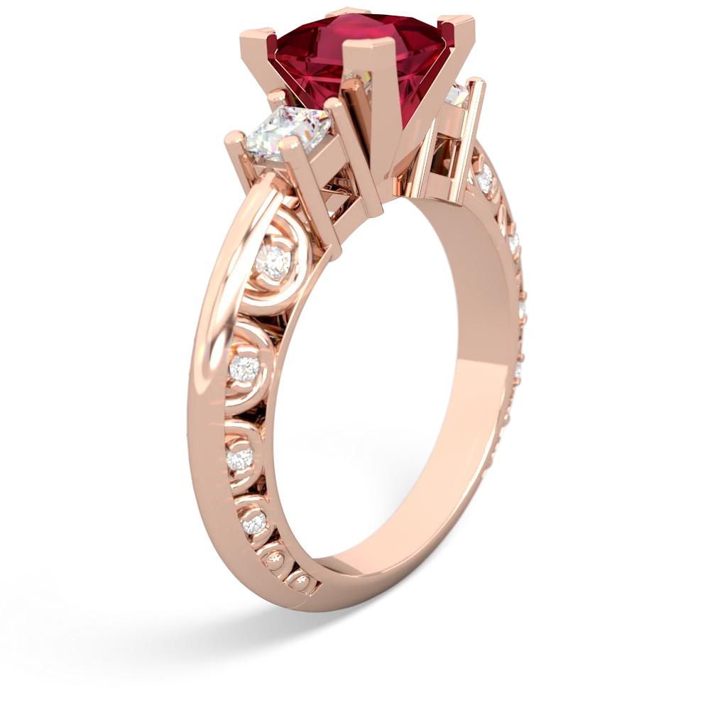 Lab Ruby Art Deco Diamond Engagement 6Mm Princess 14K Rose Gold ring R2001