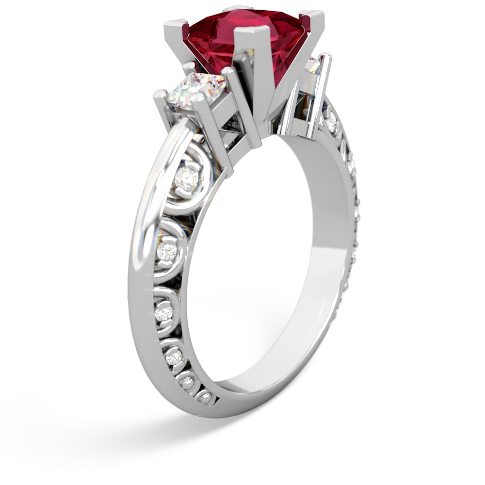 Lab Ruby Art Deco Diamond Engagement 6Mm Princess 14K White Gold ring R2001