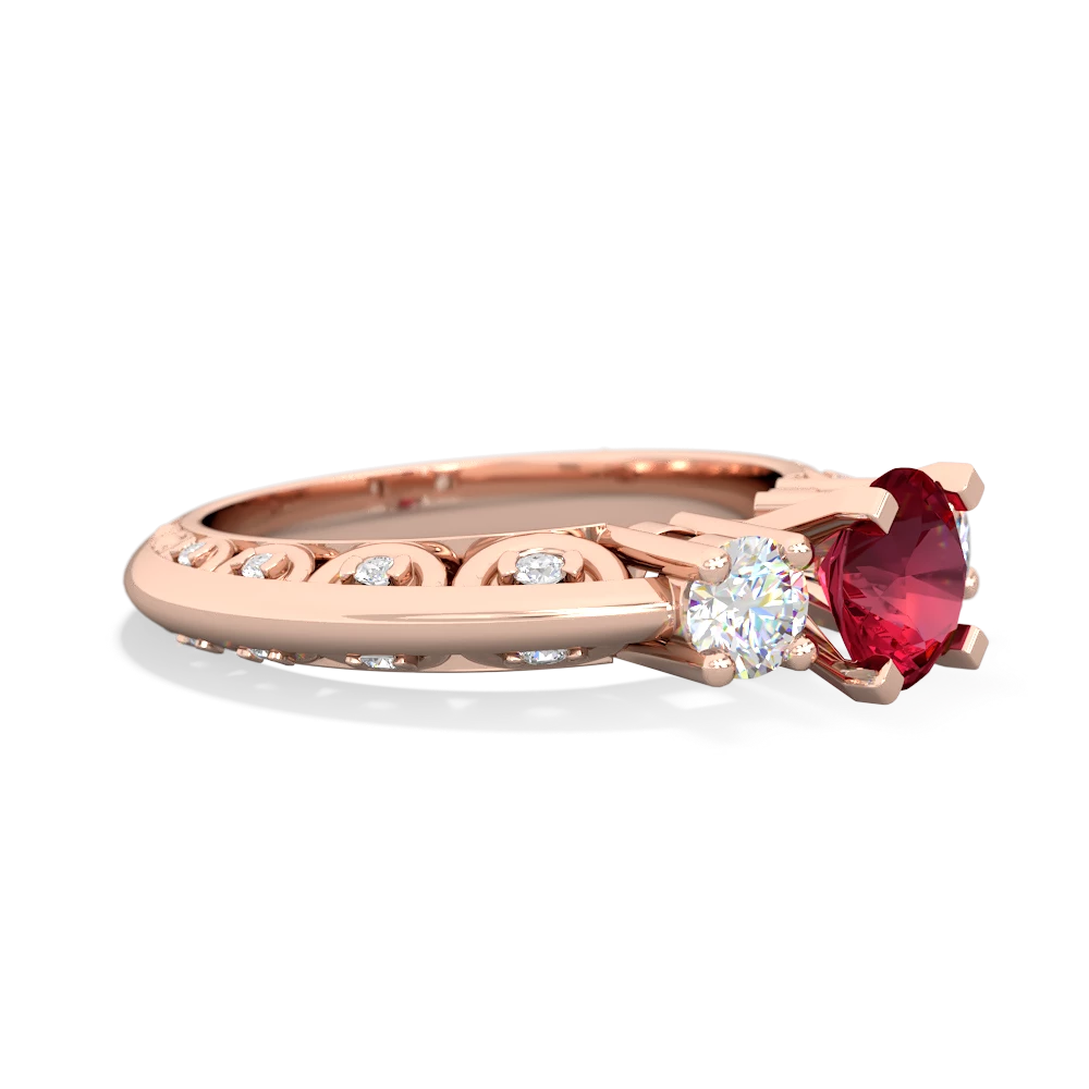 Lab Ruby Art Deco 14K Rose Gold ring R2003