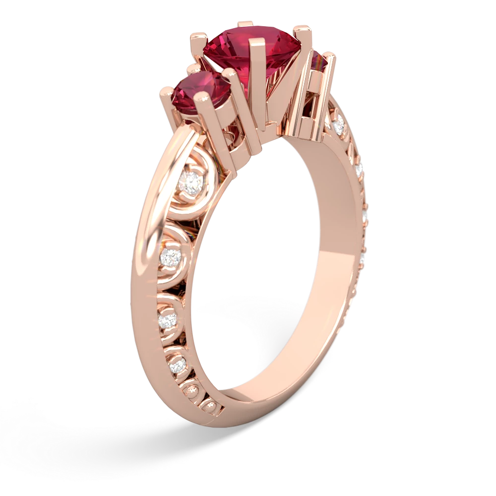 Lab Ruby Art Deco Eternal Embrace Engagement 14K Rose Gold ring C2003