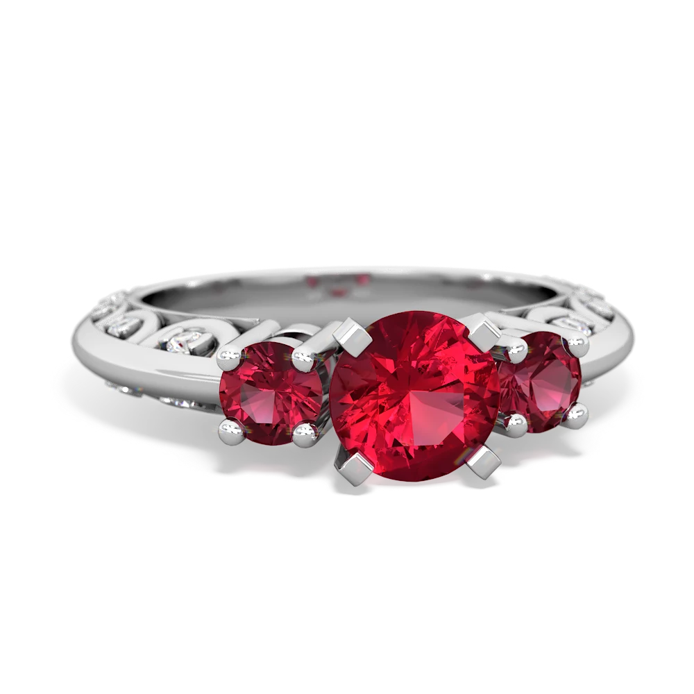 Lab Ruby Art Deco Eternal Embrace Engagement 14K White Gold ring C2003