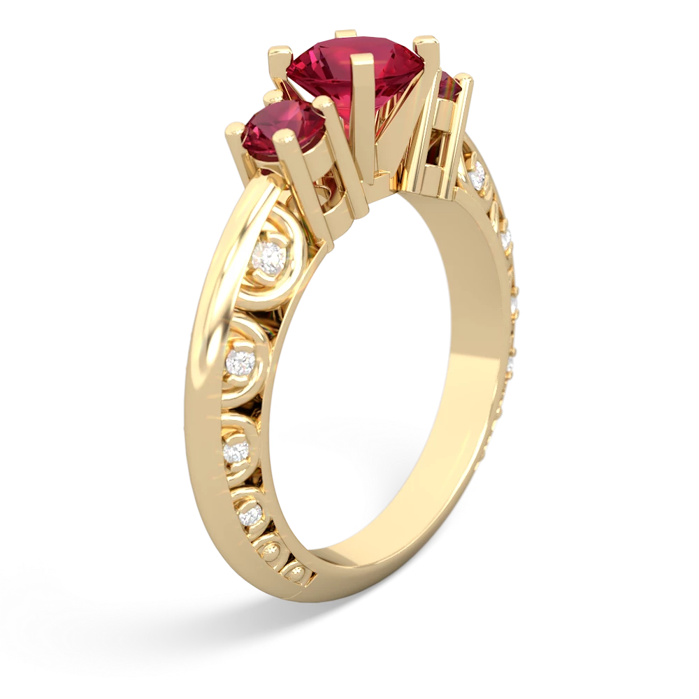 Lab Ruby Art Deco Eternal Embrace Engagement 14K Yellow Gold ring C2003