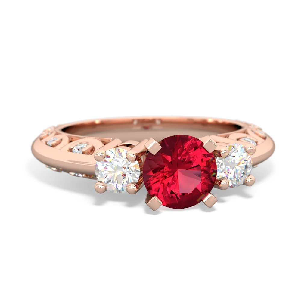 Lab Ruby Art Deco Diamond 6Mm Round Engagment 14K Rose Gold ring R2003