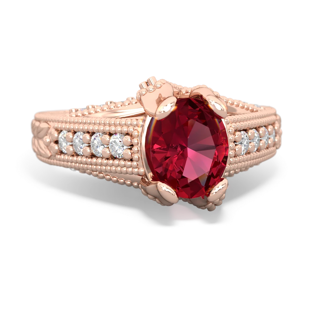 Lab Ruby Antique Style 14K Rose Gold ring R2028