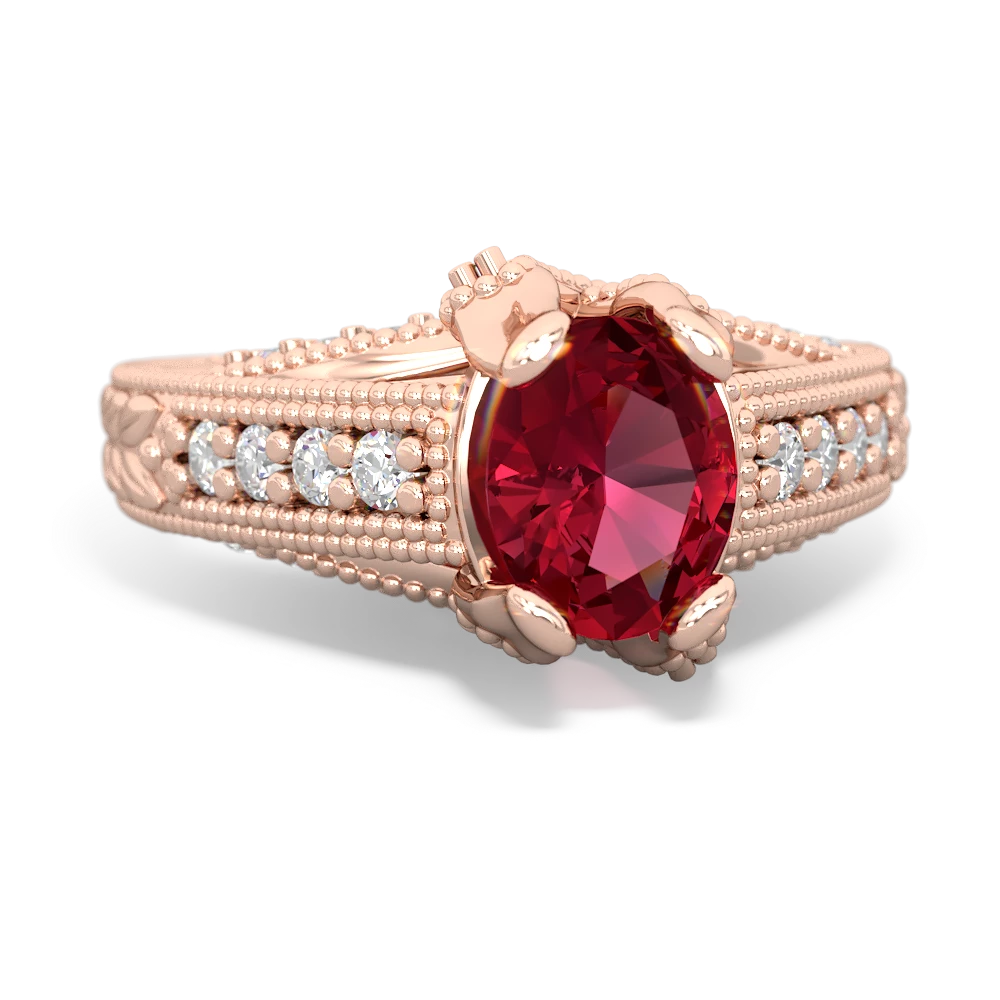 Lab Ruby Antique Style Milgrain Diamond 14K Rose Gold ring R2028