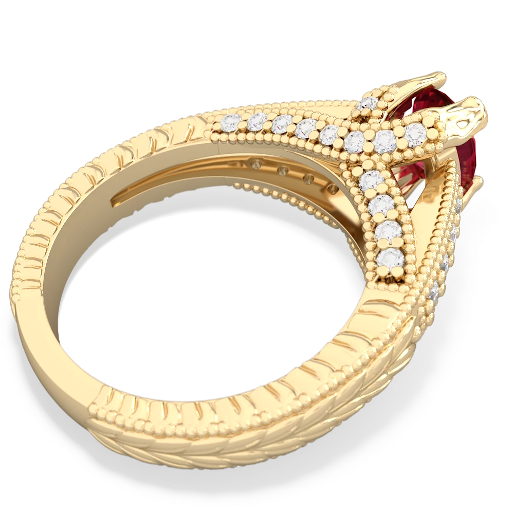 Lab Ruby Antique Style Milgrain Diamond 14K Yellow Gold ring R2028