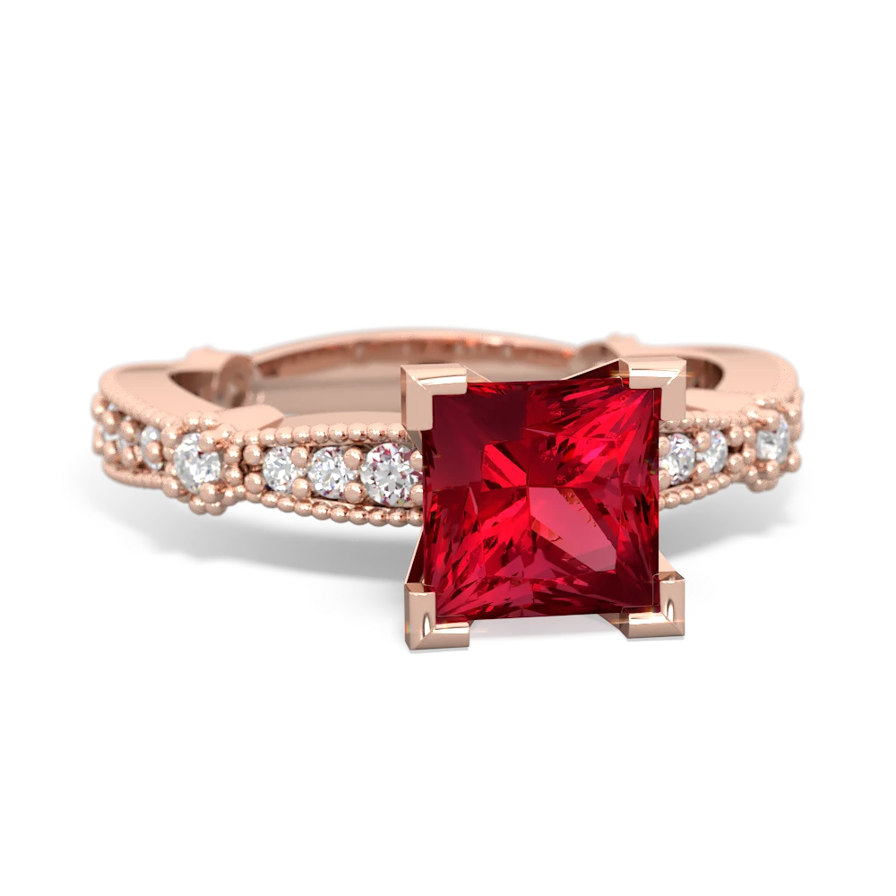 Lab Ruby Sparkling Tiara 6Mm Princess 14K Rose Gold ring R26296SQ