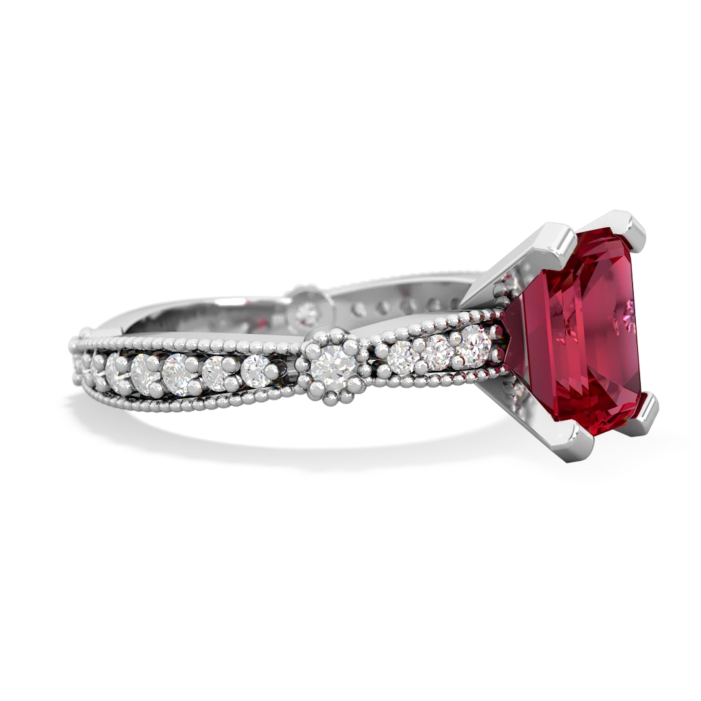 Lab Ruby Sparkling Tiara 8X6 Emerald-Cut 14K White Gold ring R26298EM