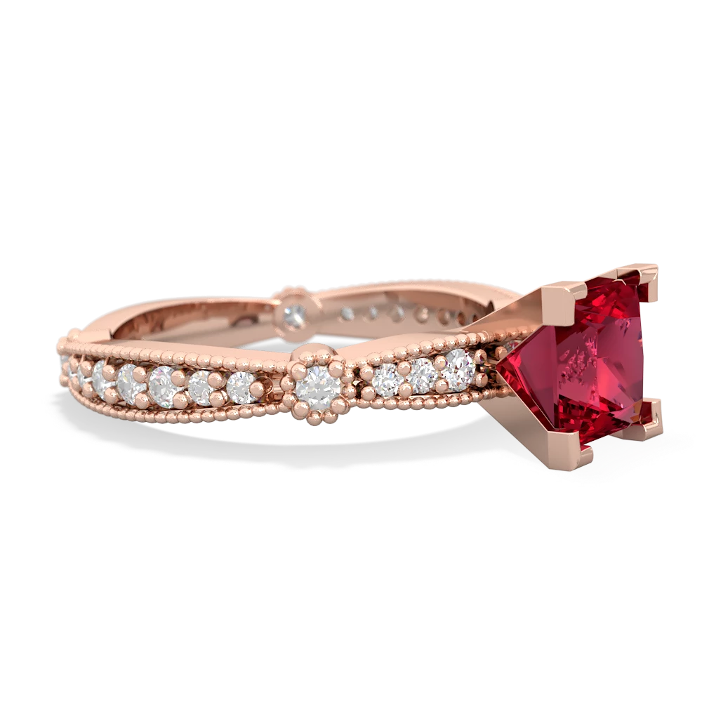 Lab Ruby Sparkling Tiara 6Mm Princess 14K Rose Gold ring R26296SQ