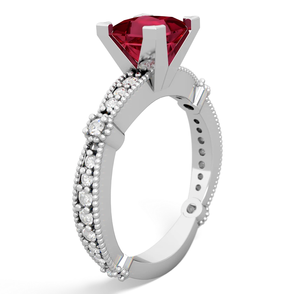 Lab Ruby Sparkling Tiara 6Mm Princess 14K White Gold ring R26296SQ