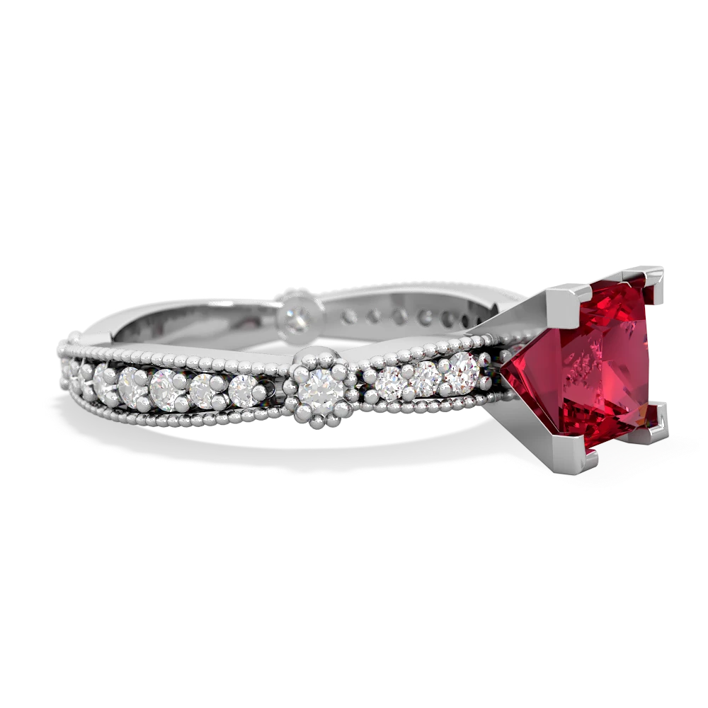 Lab Ruby Sparkling Tiara 6Mm Princess 14K White Gold ring R26296SQ