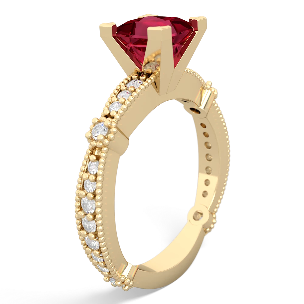 Lab Ruby Sparkling Tiara 6Mm Princess 14K Yellow Gold ring R26296SQ