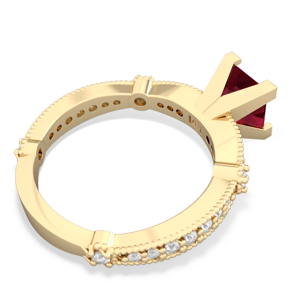 Lab Ruby Sparkling Tiara 6Mm Princess 14K Yellow Gold ring R26296SQ