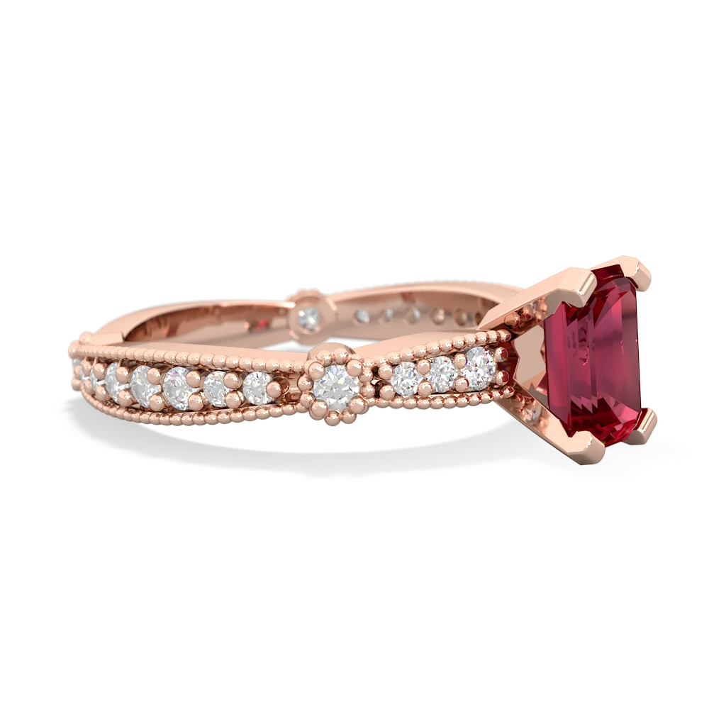 Lab Ruby Sparkling Tiara 7X5mm Emerald-Cut 14K Rose Gold ring R26297EM